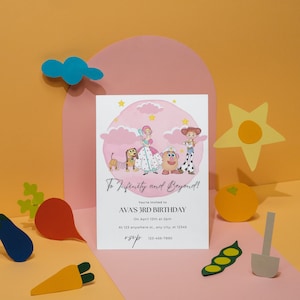 Toy Story Birthday Invitation - Pink Two Infinity and Beyond - Easy To Edit Template w/ Toy Story Theme To Celebrate Girl Toddler Birthday
