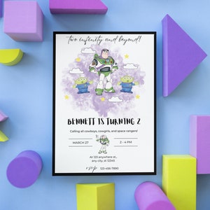 Invitación de cumpleaños de Buzz Lightyear, invitación de cumpleaños de Toy Story, hasta el infinito y más allá, invitación de cumpleaños del personaje de Disney, descarga instantánea