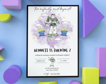 Buzz lightyear birthday invitation, toy story birthday invite, to infinity and beyond, Disney character birthday invite, instant download
