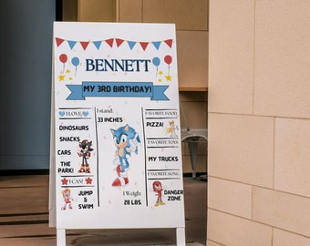 Sonic Geburtstagsmeilenstein Poster Download Personalisierte druckbare bearbeitbare Vorlage Digitales oder gedrucktes Meilensteindiagramm, digitaler Download