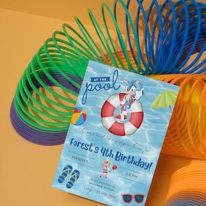 Sonic The Hedgehog POOL Birthday digital  invitation | Super Birthday Party Invites | E-invite | editable invite | Pool Party Sonic invite
