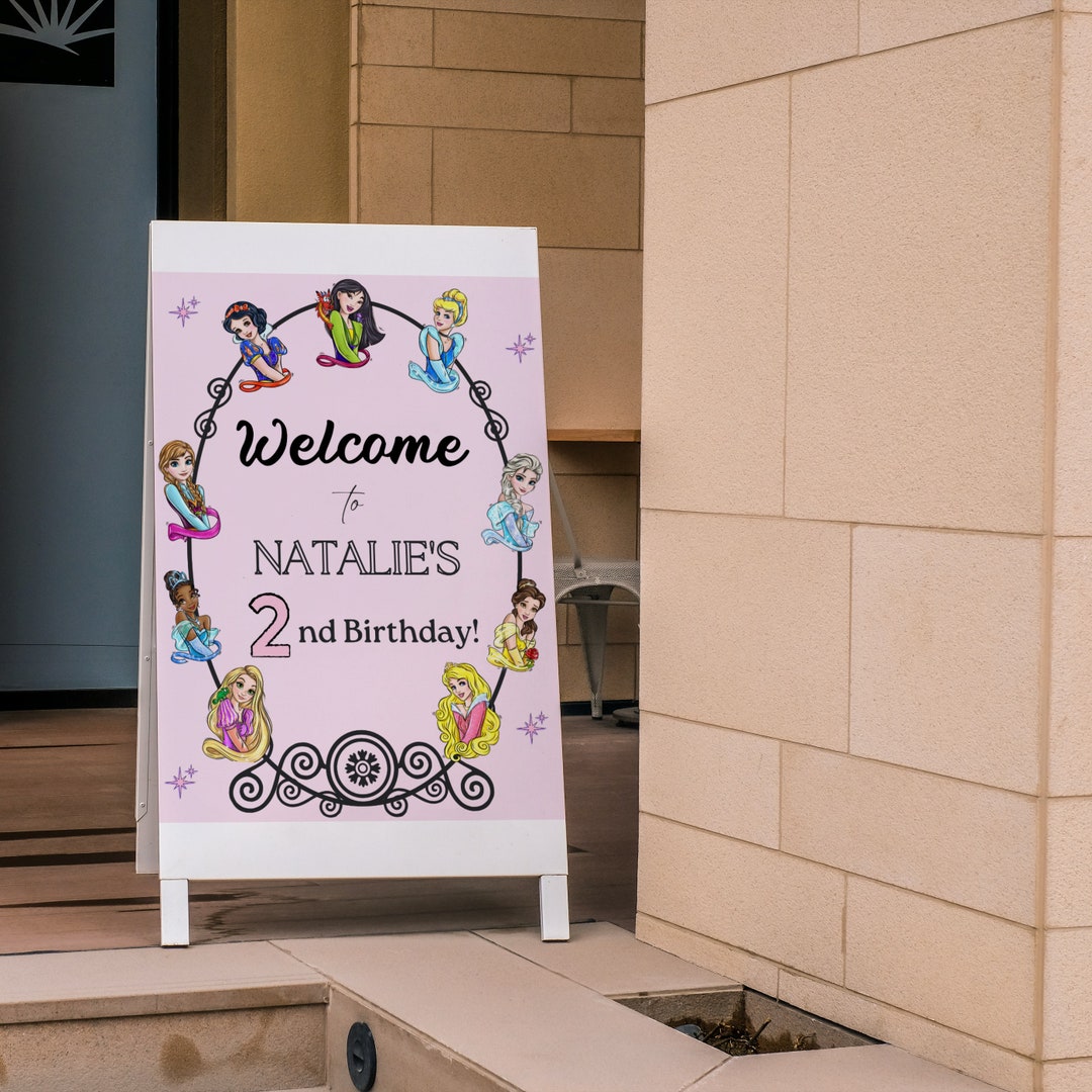 Princess Welcome Sign, Pink Princess Birthday Digital Sign, Welcome ...