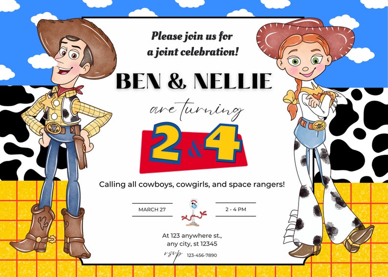 Toy Story Joint Birthday Invitation Woody and Jessie Invite Etsy
