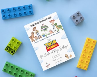 Toy Story TWIN Birthday Invitation Instant Download Personalized Printable Editable Template Digital or Printed Invite, It&#39;s a TWIN STORY