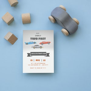 Invito di compleanno auto da corsa, invito auto da corsa d'epoca, due inviti veloci, secondo compleanno, invito di compleanno auto, DOWNLOAD immediato