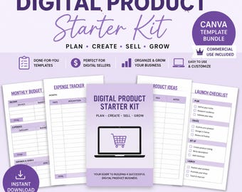 Editable Canva Digital Product Starter Kit | Commercial Use Templates | Budget Planner Bundle | Passive Income Business Kit | Etsy Seller