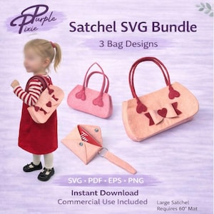 Valentines Day Card Holder Mini Satchel and Small Satchel SVG Bundle Digital Sewing Pattern Cricut Cut Files Printable PDF