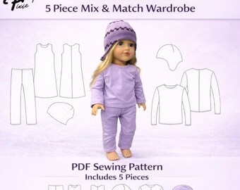 18 Inch Doll Clothes Sewing Pattern Bundle Shirt Pants Dress Beanie Toque PDF Projector and Letter Print Files