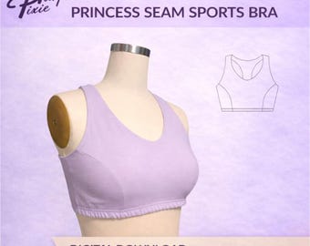 Princess Seam Sports Bra Sewing Pattern PDF with Projector File | Women XS–3XL | Athletic Bra Digital Download | Beginner Friendly