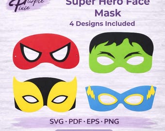 Superhero Mask SVG Bundle | 4 Designs | Cricut Cut Files | Kids Costume Mask Template | DIY Party Masks | Instant Download