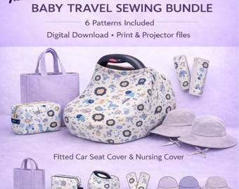 Baby Travel Sewing Pattern Bundle | Tote, Diaper Bag, Car Seat Cover, Family Hats | PDF Download