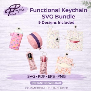 キーチェーン SVG バンドル 機能的なキーチェーン ティッシュホルダー リップクリームホルダー カードホルダー ジッパーポーチ デジタルダウンロード