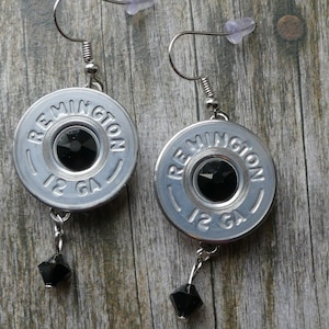 12 GA Silverörhängen med hagelgevärsskal och Swarovski-kristaller