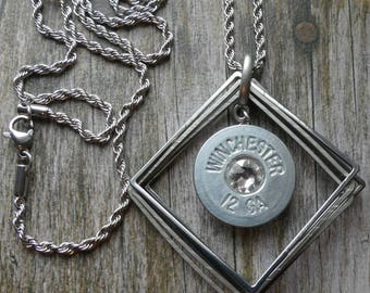 Metal Diamond Shotgun Shell Pendant Necklace