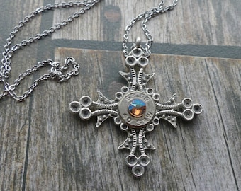 Silver Bullet Gothic Cross Pendant Necklace