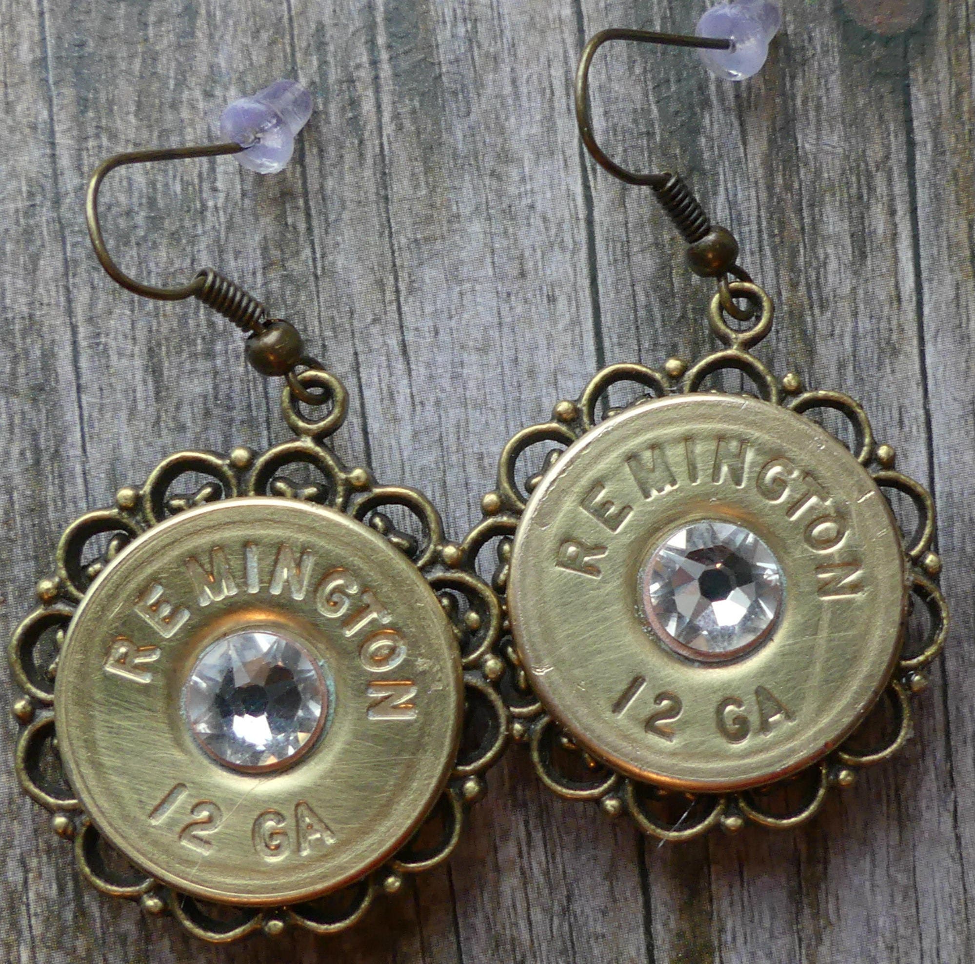 Brass Shotgun Shell Earrings With Swarovski Crystal Etsy