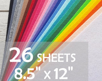 Hard Korean Felt Set - 26 Colors Stiff Eco-Polyester Felt 1.2 mm, 8.5x11.8 Inch Sheet Pack for DIY Crafts, Flat Toys, Educational Supplies