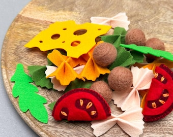 Felt Pasta Dinner Set, Play Food Meatballs and Cheese, Toddler Cooking Toy Kit, Montessori Play Kitchen, Pretend Play Food, Waldorf Toys