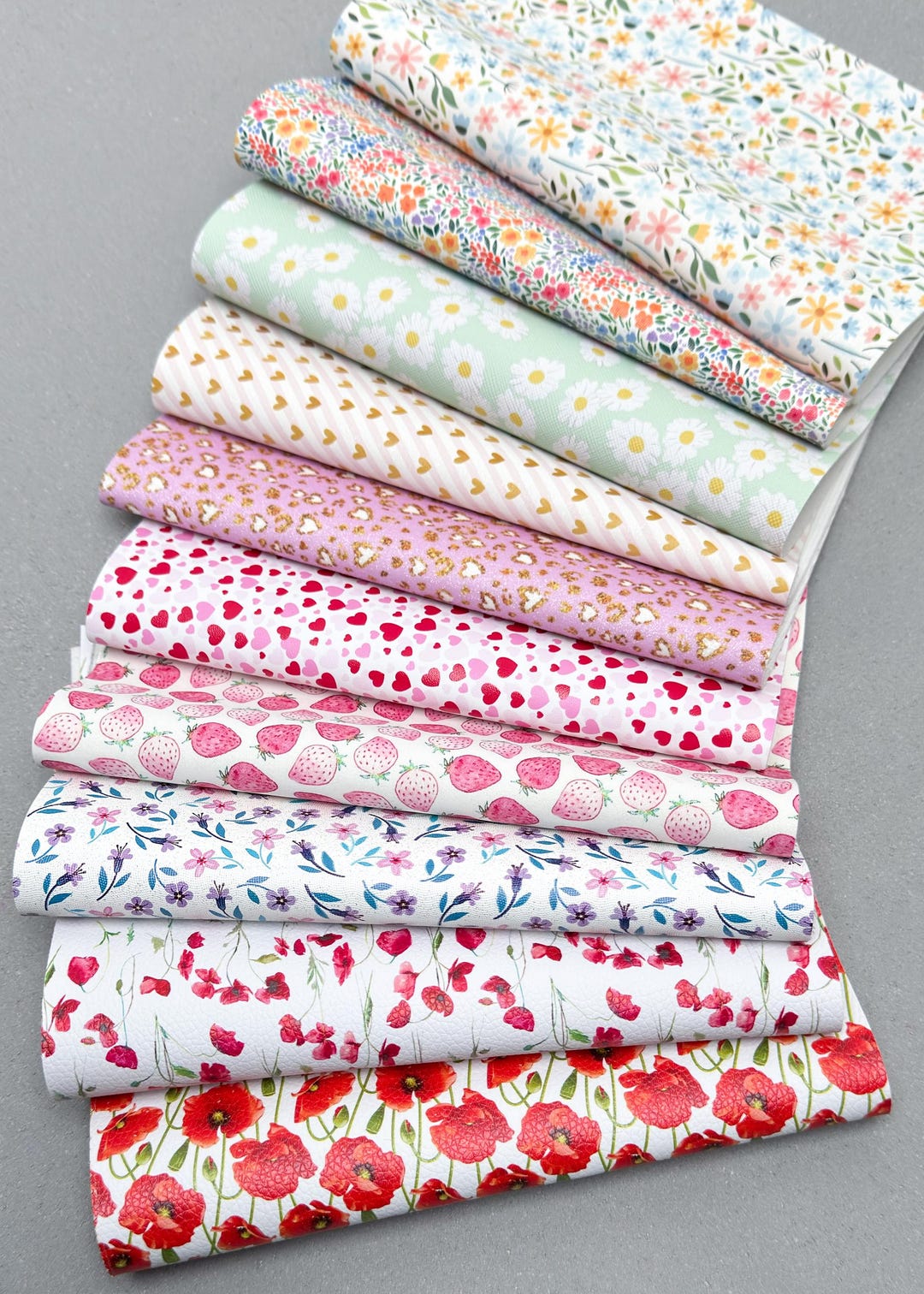 10 Mixed Texture Faux Leather Sheets, Floral and Heart Patterns, Matte ...