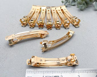 10pcs 3.15" Gold Silver French Barrette Clips, 80mm Blank Metal Automatic Hair Clip Base for DIY Bow Making, Wholesale Craft Supplies Bulk