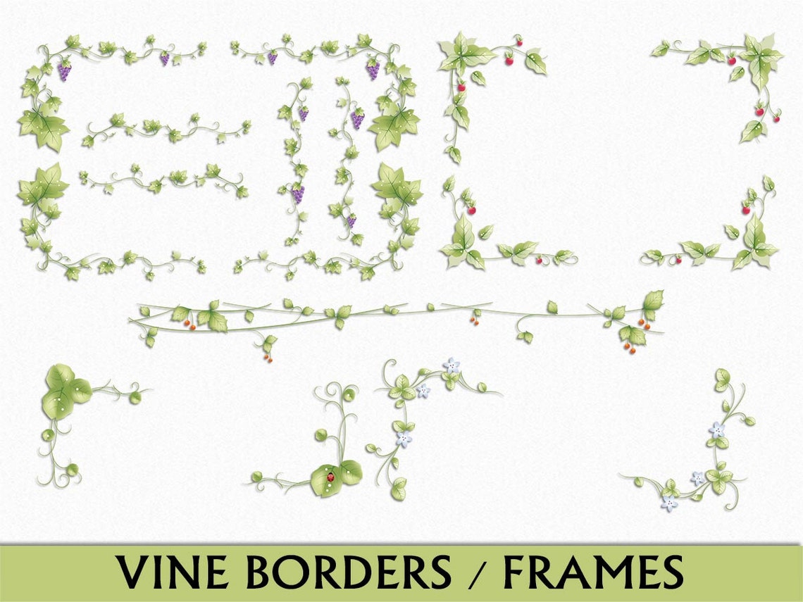 Vines Borders & Frames Clip Art Graphic Leaves Plant Nature Etsy