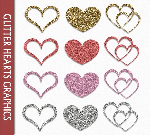 Glitter Hearts Clip Art Valentine Clipart Love Digital Etsy