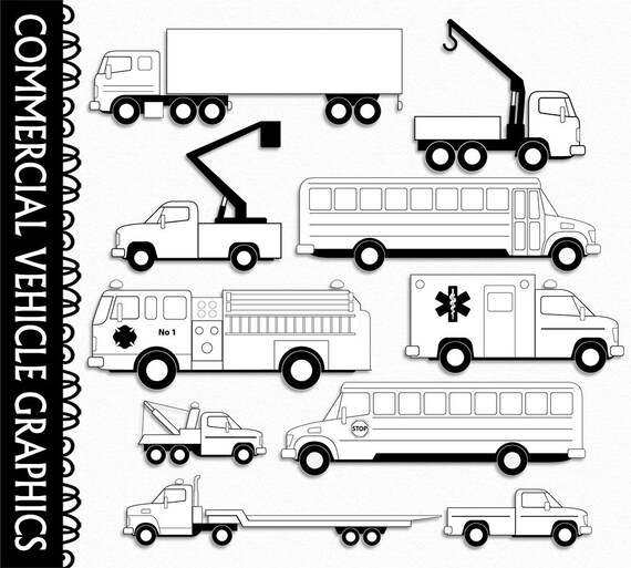commercial vehilces clip art black white outline vehicles etsy commercial vehilces clip art black white outline vehicles clipart graphic scrapbook ems bus fire truck digital download png jpg vector