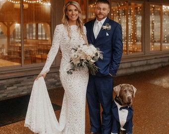 Navy Blue Dog Tuxedo with Bow Tie: Custom Wedding Outfit