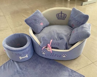 Lavender Minky Fur Dog Bed: Custom Pet Bed with Toy