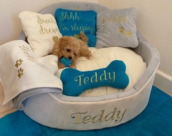 Cama personalizada para perros: Minky crema y gris, cama personalizada para gatos