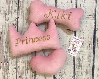 Personalized set of baby pink dog toys Dog crown toy Princess dog toy Gift for dog Personalized dog gift Birthday dog present Dog lover gift