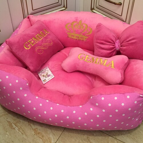 Pink and Polka Dot Dog Bed Pink and Golden Princess Dog Bed Etsy
