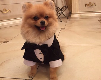 Black satin bespoke dog tuxedo Formal dog suit Custom made dog suit Luxury dog outfit Birthday dog costume Dog wedding attire Birthday dog
