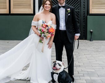 Black Satin Dog Tuxedo – Custom Wedding Outfit, Handmade Pet Suit