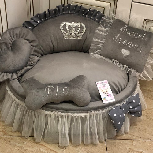 Luxury Gray Princess Dog Bed With Crown Sparkles Cat Bed Etsy