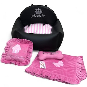 Zwart en roze hondenautostoeltje Luxe roze autostoeltje Designer hondenautostoeltje Luxe hondenmand voor op reis Gepersonaliseerd autostoeltje voor hond