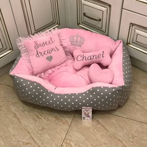 Baby Pink and Gray Designer Dog Bed Princess Dog Bed Custom 