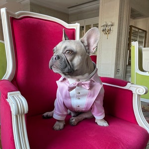 Baby pink wedding dog suit Rose pink dog tuxedo French bulldog suit Luxury dog outfit Customized dog suit Birthday dog costume Dog wedding image 5
