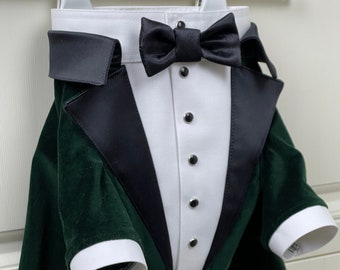 Green velvet wedding dog tuxedo Custom dog suit French bulldog suit Luxury dog outfit Custom dog suit Birthday dog costume Dog wedding