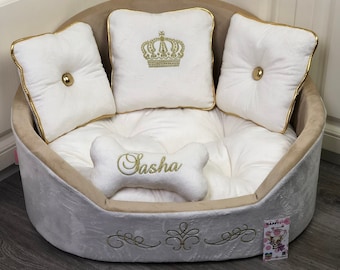 Cream and beige  luxury dog bed Cream royal dog bed Designer pet bed Cat bed Custom made dog bed Personalized dog bed Birthday dog gift