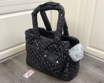 Black and gray luxury dog carrier Bag for small dog bag Puppy bag Warm dog carrier Winter dog bag Small dog carry on bag