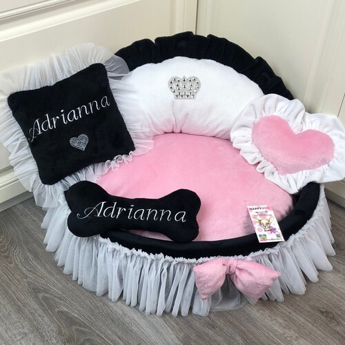 Baby Pink and Cream Princess Dog Bed With Crown Sparkles Puppy Etsy