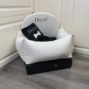Witte en zwarte gepersonaliseerde hond autostoel Eco lederen Hond rijden kit Designer hond autostoel Luxe hondenbed voor reizen Aangepaste hond autostoel