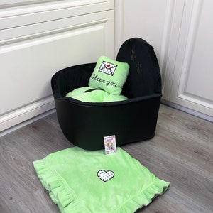 Zwart en lichtgroen gepersonaliseerd hondenzitje Designer autostoel Luxe hondenbed voor reizen Aangepast hondenzitje Hondendrager
