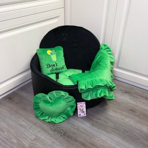 Zwart en groen luxe hondenzitje Driving kit voor hond Designer groen en zwart autozitje Luxe hondenbed voor reizen Hond drager