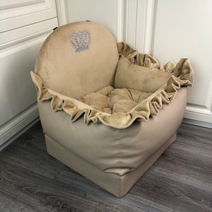 Beige eco lederen hond autostoel Luxe beige huisdier rijden kit Designer hond autostoel Luxe hondenbed voor reizen Gepersonaliseerde autostoel