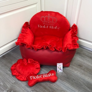 Rode gepersonaliseerde autostoel voor hond Luxe rode autostoel voor huisdieren Designer hondenautostoel Luxe hondenmand voor op reis Gepersonaliseerd autostoeltje