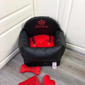 Rode en zwarte hond autostoel Driving kit voor hond Designer autostoel Luxe hondenbed voor reizen Aangepaste hond faux lederen autostoel