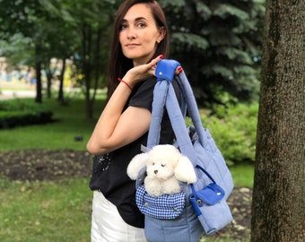 Blue denim cotton dog carrier Denim bag for small dog bag Puppy blue bag Birthday dog carrier Designer dog bag