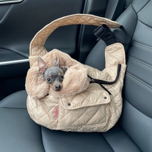 Beige designer sling dog carrier Winter dog bag Puppy soft carrier Waterproof dog carrier Small dog carry on bag Customized pet carrier